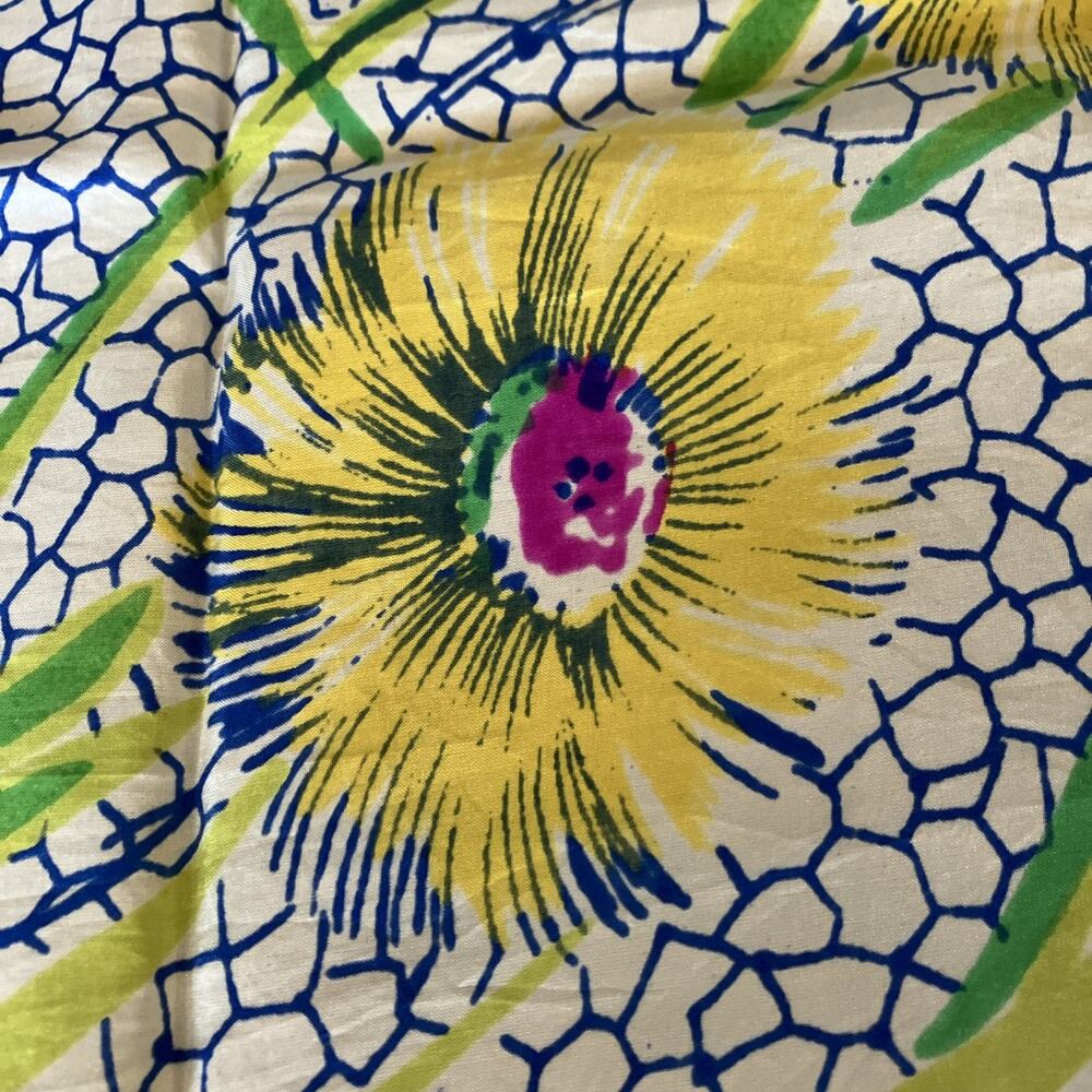 Vtg 1930's Silky Scarf Art Deco Floral Bee's Colorful Hand Rolled Blue MCM Rare - Picture 10 of 16